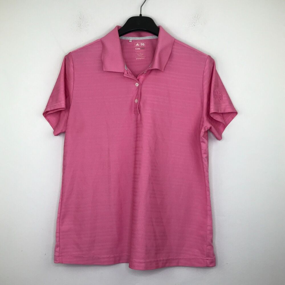 Adidas Women's Large Golf Shirt Pink ClimaCool Short Sleeve Polo Popover BK5